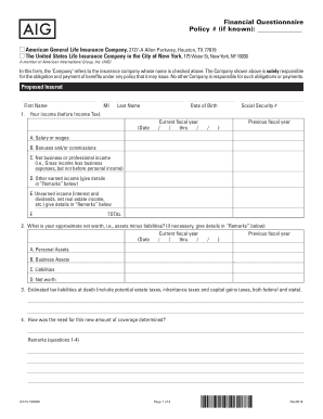 Financial Questionnaire Policy # If Known Goforforms Com