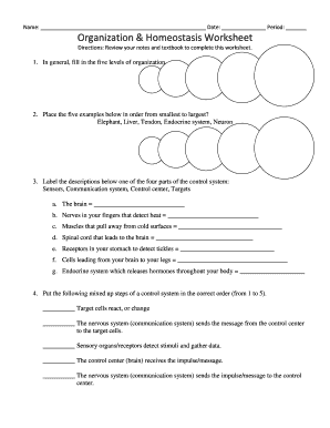 Homeostasis Worksheet Answer Key  Form