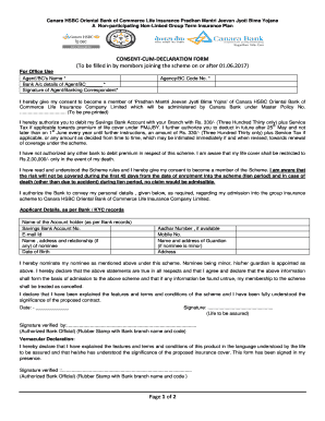 Canara HSBC Oriental Bank of Commerce Life Insurance Pradhan Mantri Jeevan Jyoti Bima Yojana  Form