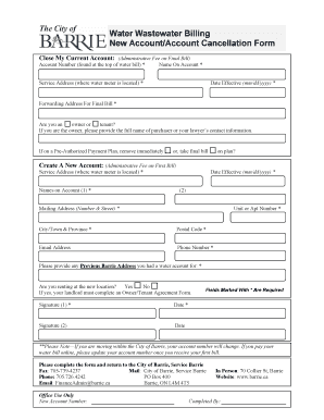 Water Wastewater Billing OwnerTenant Agreement City of Barrie  Form