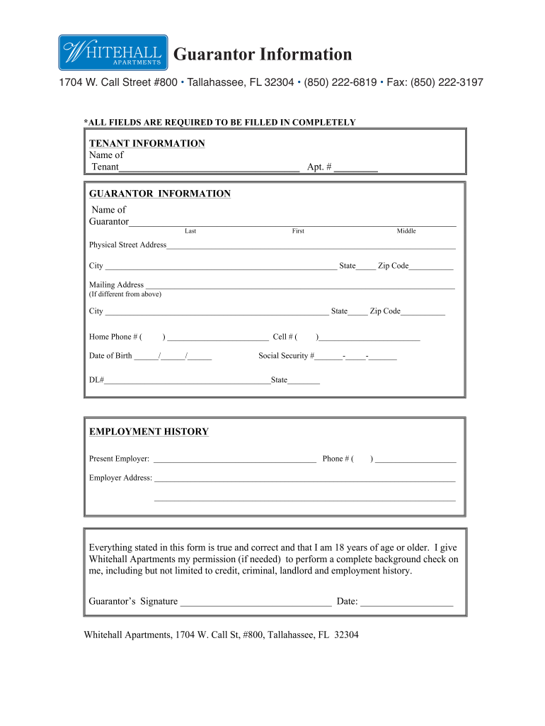  Guarantor Form for Security Guard 2014