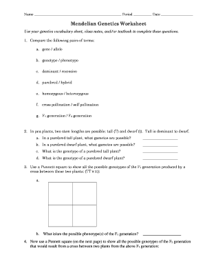 Mendelian Genetics Worksheet  Form