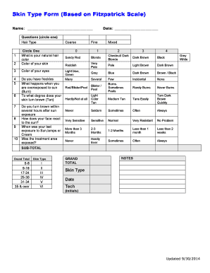 Fitzpatrick Skin Type Form