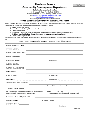 Charlotte County Contractor Registration  Form