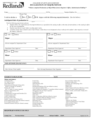  **Return Completed Declaration of MajorMinor Form to Registrars Office, Administration Building** 2017