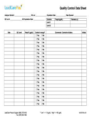 Quality Control Data Sheet  Form
