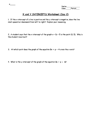 X and Y Intercepts Worksheet  Form