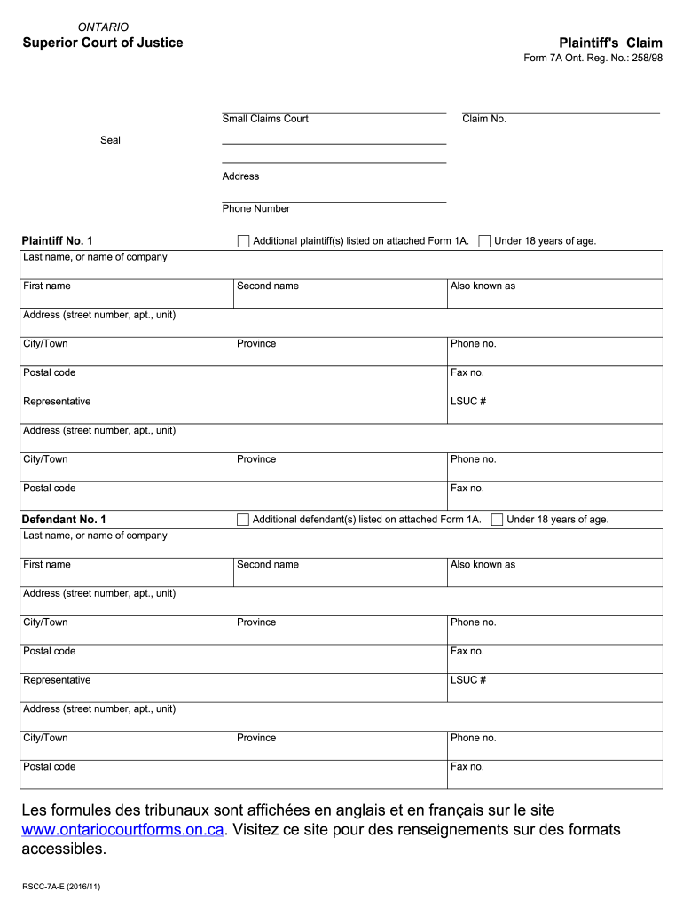  7a Ontario Form 2016