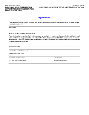 California Tax Exemption Certificate  Form
