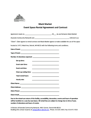 Mack Market Event Space Rental Agreement and Contract  Form