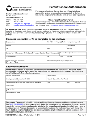 ParentSchool Authorization F700 002 000 L&amp;I, Washington  Form