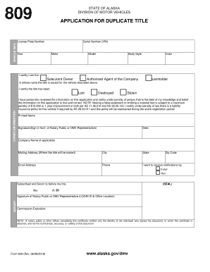 Application for Duplicate Title State of Alaska  Form