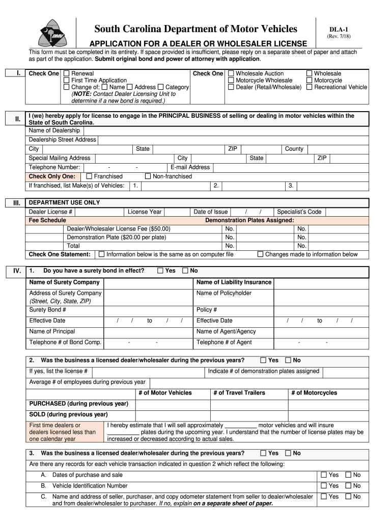  Sc Motor Vehicles Application Dealer 2018