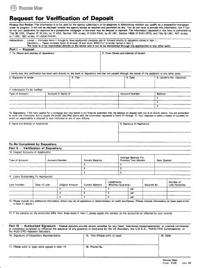 Verification of Deposit Form