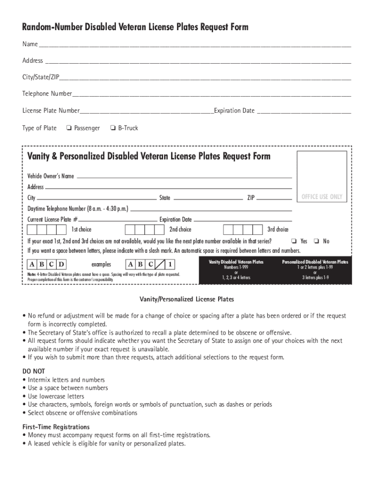 Disabled Veteran License Plates Request Form CyberDrive Illinois