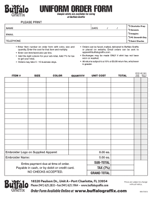 Uniform Order Form Buffalo Graffix