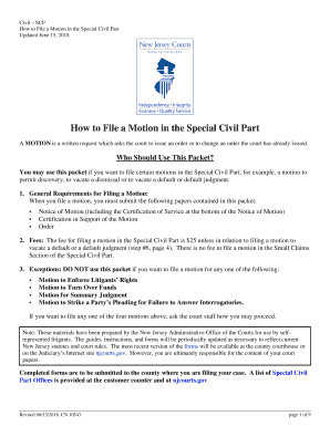 How to File a Motion in the Special Civil Part NJ Courts  Form