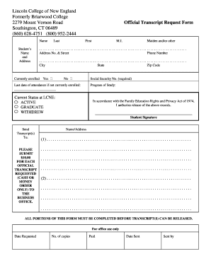 Lincoln College of New England Transcript Request  Form