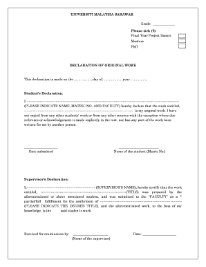 Declaration for Final Year Project  Form