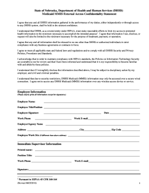 DHHS Medicaid MMIS External Access Confidentiality Statement  Form
