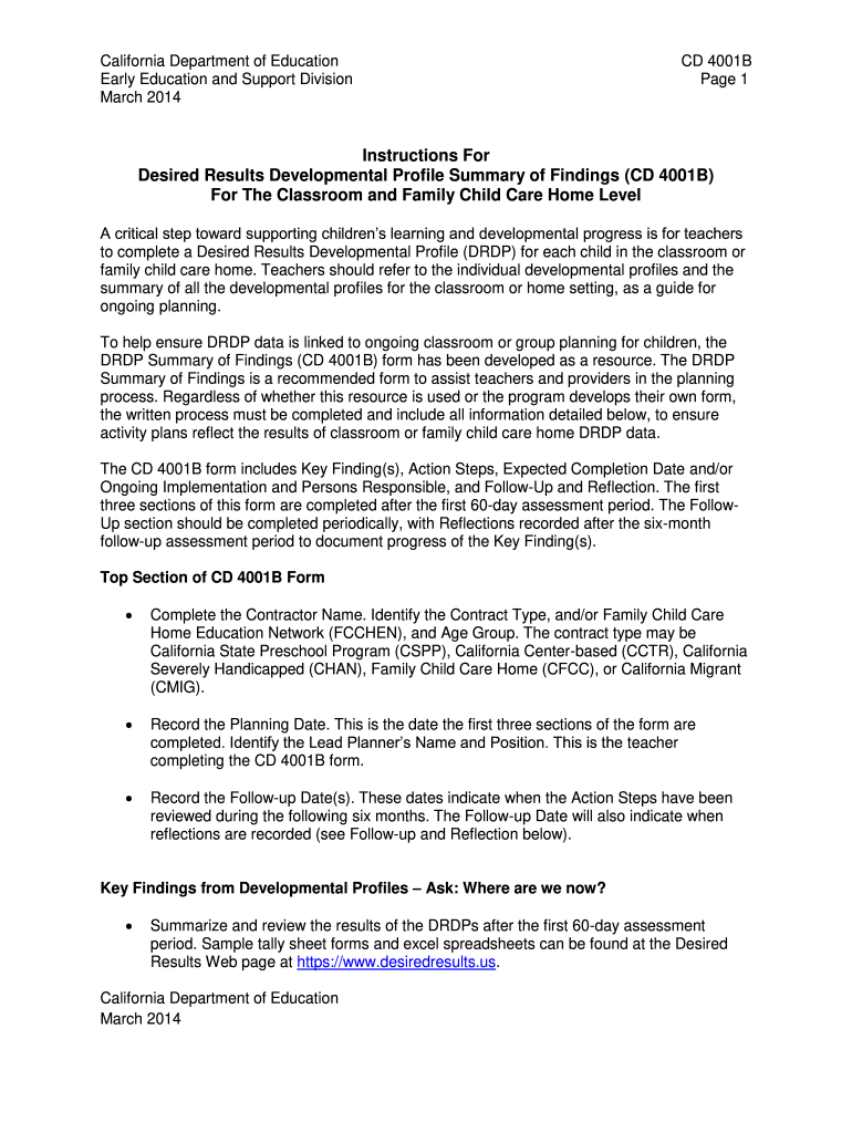  Form CD 4001B with Instr Child Development CA Dept of Education This is CD 4001B Form and Instructions for the FY 14 Program Sel 2014-2024