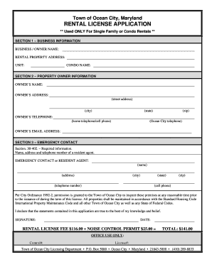 Rental License Ocean City  Form