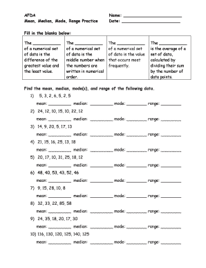 Afda Mean Median Mode Range Practice  Form