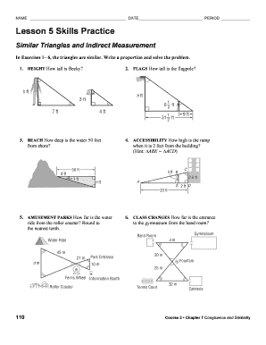 Lesson 5 Skills Practice Similar Triangles and Indirect Measurement Answer Key  Form