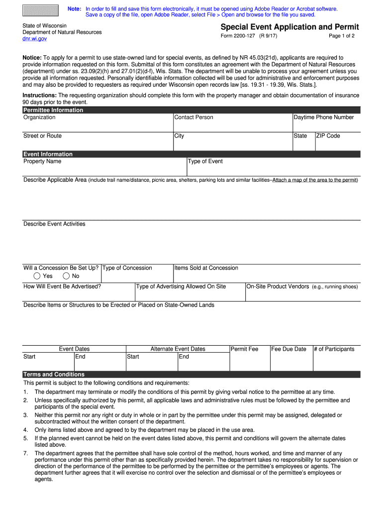  Form 2200 127 Special Event Application and Permit 2017-2024