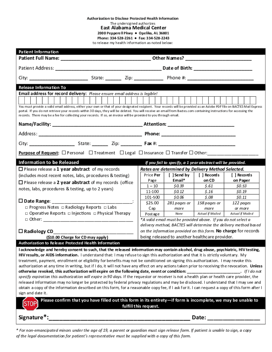  Medical Record Request Form East Alabama Medical Center 2016-2024