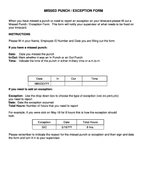 MISSED PUNCH EXCEPTION FORM