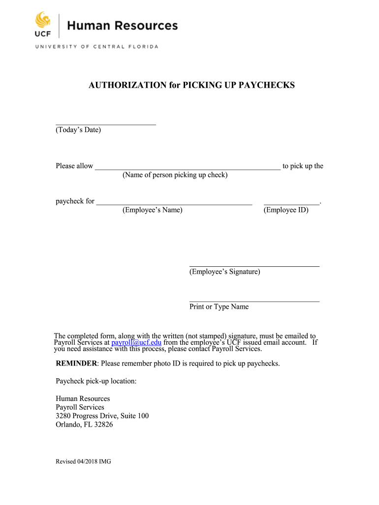 Pay Check Pick Up Authorization Form