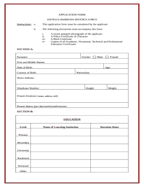 APPLICATION FORM ANTIGUA BARBUDA DEFENCE FORCE