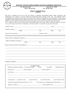 Citizen Complaint Form Blount County