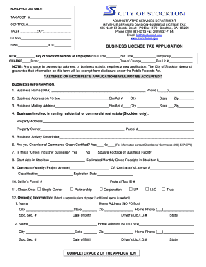 City of Stockton Business License  Form