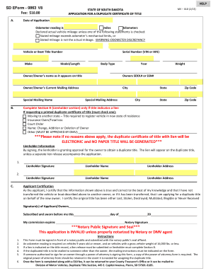 South Dakota Duplicate Title Application PDF  Form