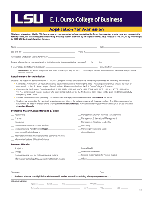  Application for Admission LSU E J Ourso College of Business 2018