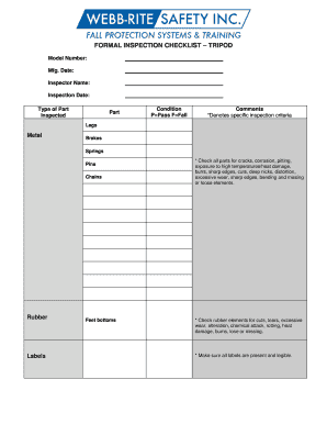 Tripod Inspection Checklist  Form