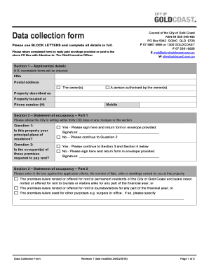  Data Collection Form City of Gold Coast 2016-2024