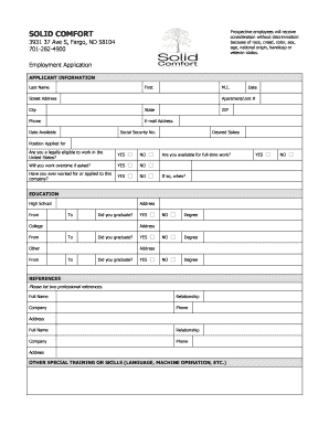 Employment Application 2 Pp Solid Comfort  Form