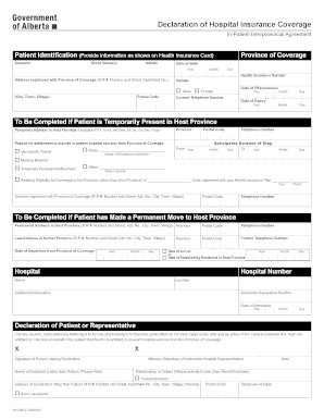 Declaration of Hospital Insurance Coverage This Form is Used by Out of Province Patients