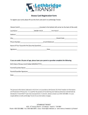 To Register Your Card, Please Fill Out This Form and Send it to Lethbridge Transit