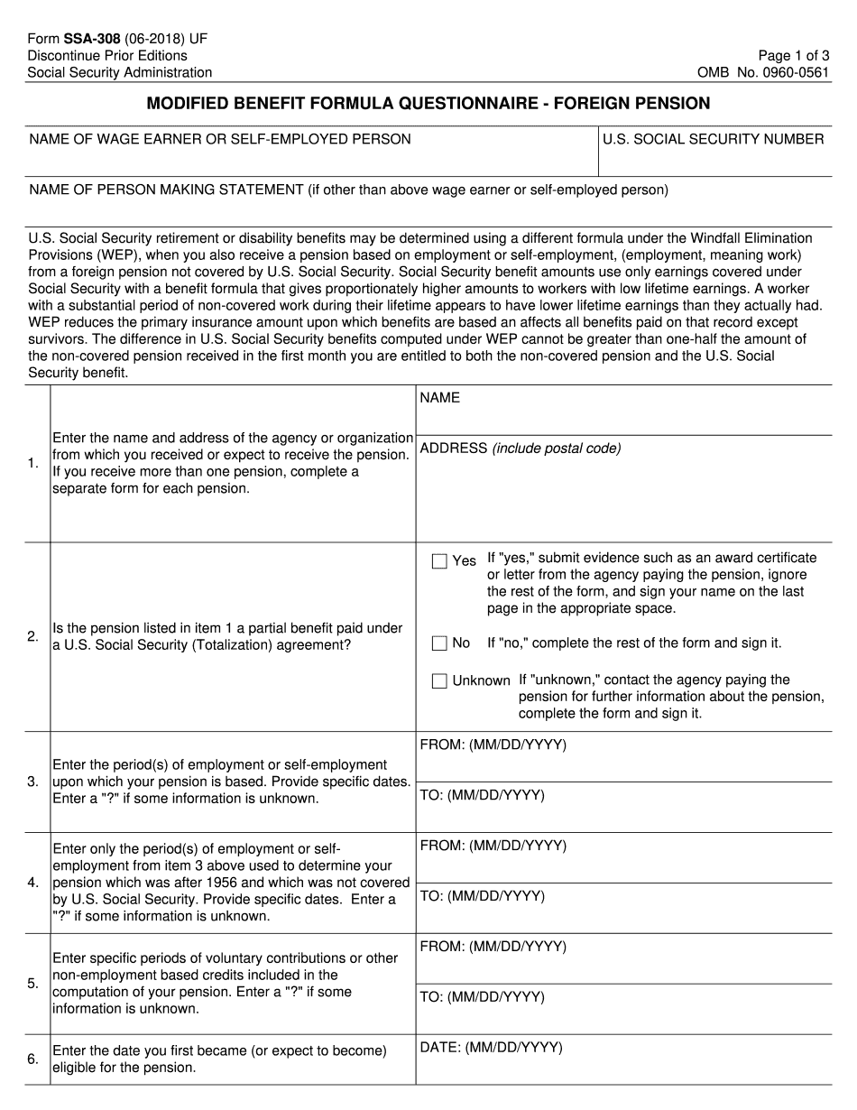  MODIFIED BENEFIT FORMULA QUESTIONNAIRE  FOREIGN PENSION MODIFIED BENEFIT FORMULA QUESTIONNAIRE  FOREIGN PENSION 2018-2024