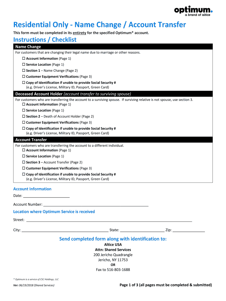 Optimum Name Change Form Fill Out and Sign Printable PDF Template