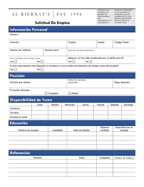 Solicitud De Empleo Informacin Personal Al Biernat&#039;s North