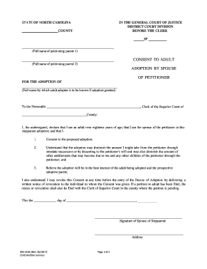 DSS 5165 Consent to Adult Adoption by Spouse of Petitioner  Form