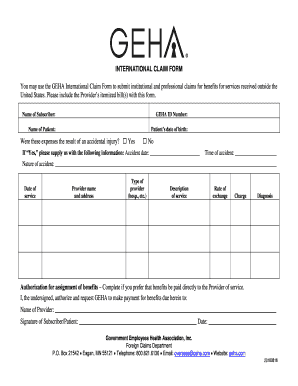 Geha International Claim Form