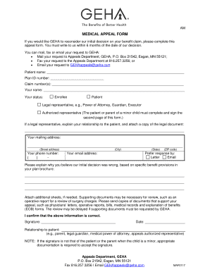  Geha Appeal Form 2017-2024