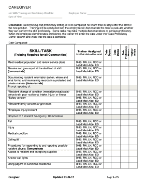 CAREGIVER Job Skills Training and Proficiency ChecklistEmployee Name  Form