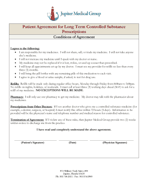 Patient Agreement for Long Term Controlled Substance Prescriptions  Form